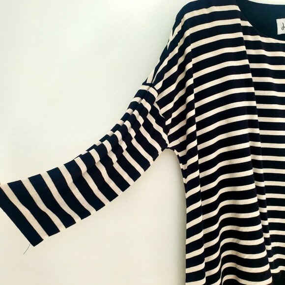 JOSEPH RIBKOFF Layered Tunic Top Black & White Striped Asymmetrical Hemline - Picture 3 of 8